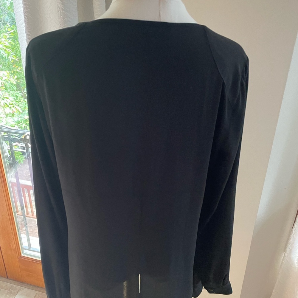 White House Black Market Black Button-Front Tunic Top Bias Cut 8 - Picture 6 of 8